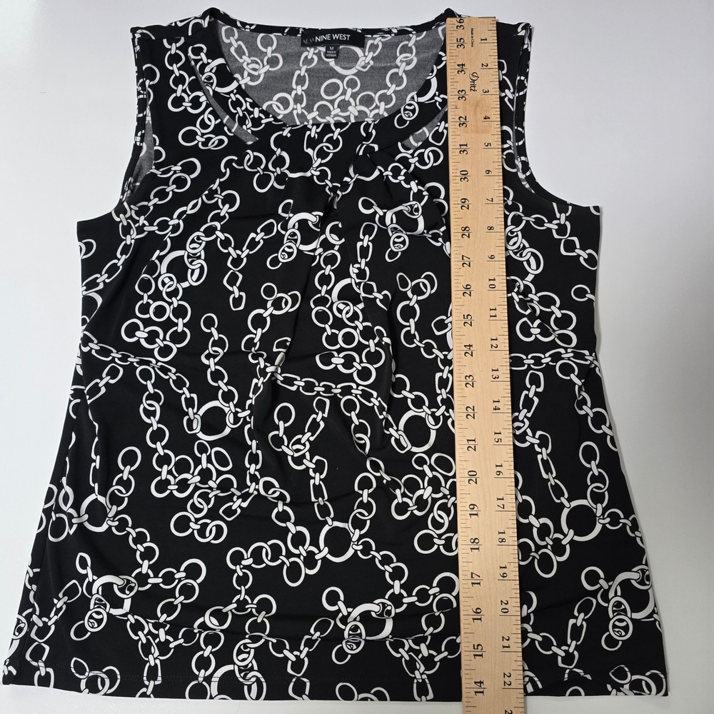 Nine West Womens Chain Link Print Sleeveless Keyhole Blouse Medium Career Comfy - Picture 8 of 10